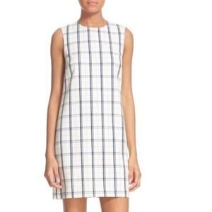 Theory Adraya Mini Dress Size 2 Check Plaid Tartan Cocktail Virgin Wool Ivory